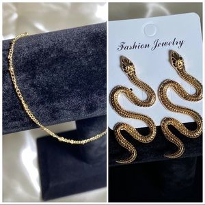 Gold Beaded Anklet & Snake Earrings Stud Earrings BUNDLE OF 2